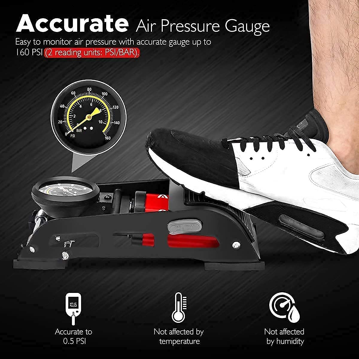 KANISYA Double Cylinder Portable High Pressure Foot Air Pump Compressor for Car and Bike Air Pump for Motorbike,Cars,Bicycle,for Football,Cycle Pumps for Bicycle for Tubeless 4