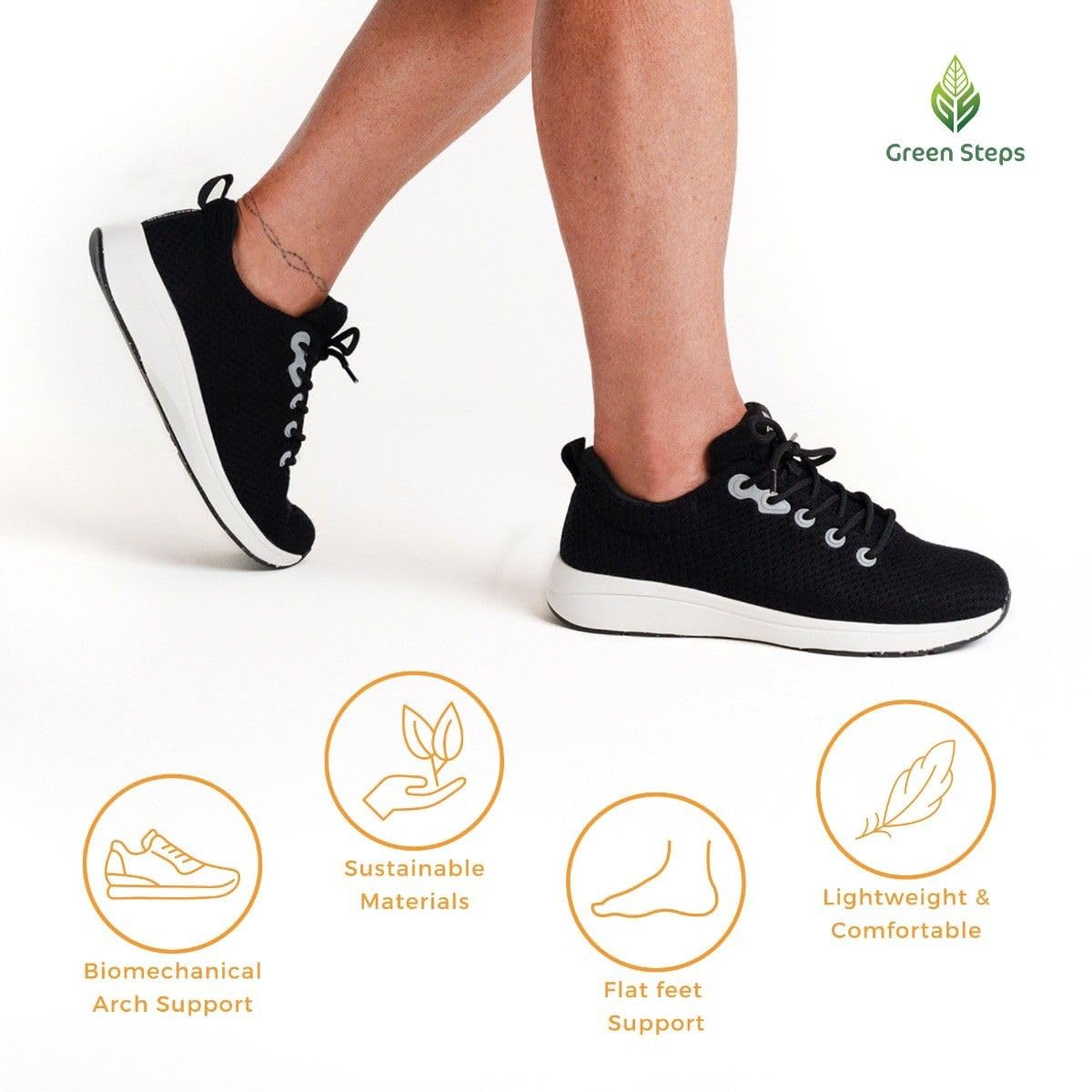 Green Steps Zapatillas ortopédicas con soporte del arco plantar fabricadas a partir de materiales sostenibles. Brindan comodidad y apoyo para aliviar el dolor en el pie Blanco & Negro Talla 42