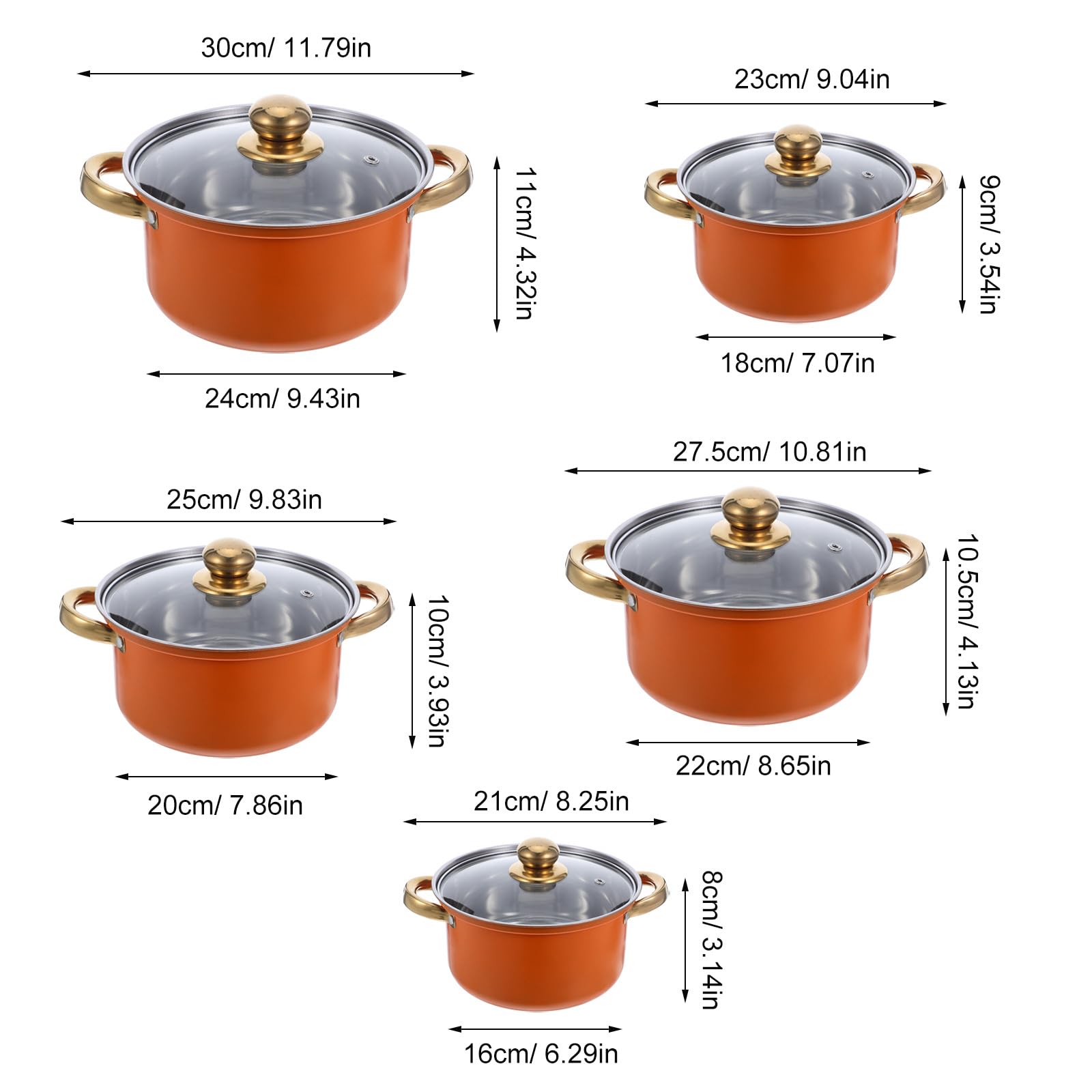 5 set di pentole da cucina: pentole e padelle in acciaio inossidabile, pentola con casseruola e pentola con coperchi in vetro per la maggior parte dei fornelli.