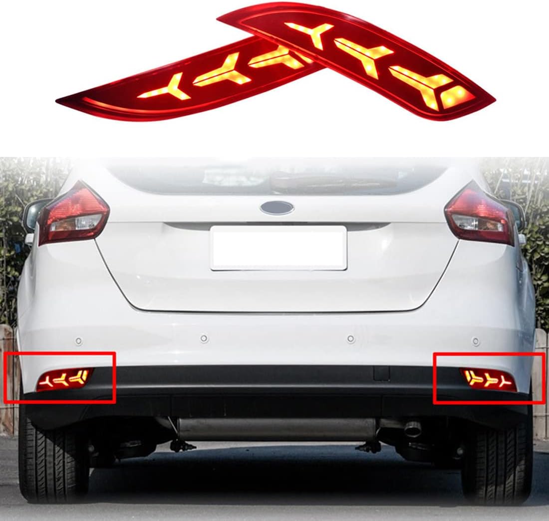 ruihe 3D LED Rear Bumper Reflector Turn Signal Brake Tail Lights Lamps Trim Fit for 2015 2016 2017 2018 Ford Focus hatchback ST Electric Titanium SE SEL