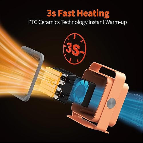 Miniatura 2 de JOJOZOO Calentador de espacio, calentador eléctrico portátil de ángulo ajustable para uso en interiores, calentador de escritorio pequeño mejorado