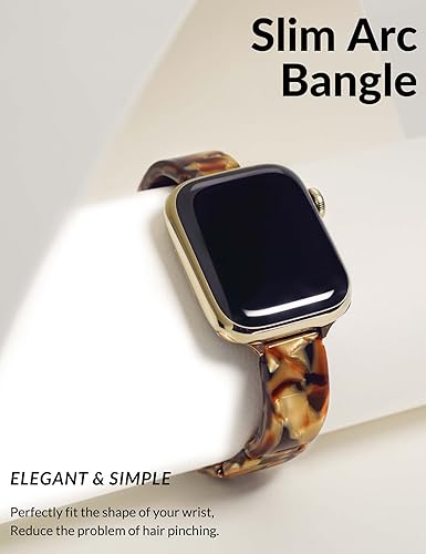Miniatura 7 de Unilily Brazalete delgado elástico compatible con Apple Watch para mujer, correa de reloj de resina de concha de tortuga para iWatch SE, Series