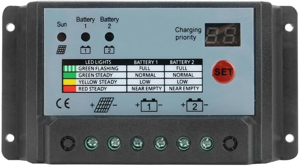 Regulator Ładowania Solarnego MPPT 20A, Podwójna Bateria - Auto 12V/24V, Wyświetlacz LCD, Ochrona Przeciwprzeładowaniowa, Kompatybilny z PC dla Kamperów, Łodzi i Systemów Off-Grid/Domowych