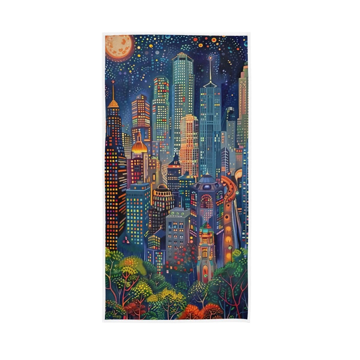 LSRCPD City Trees Buildings Hand Towels, Multipurpose Hand Towels Cotton for Bathroom, Gym, Hotel, Spa 15 x 30 Inches