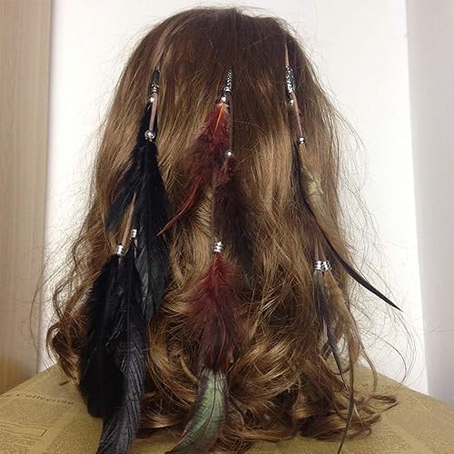 Miniatura 2 de Diadema de plumas hippie indio bohemio con borla, tocado bohemio para mujeres y niñas, diadema para el cabello, bandas para el pelo, decoración de