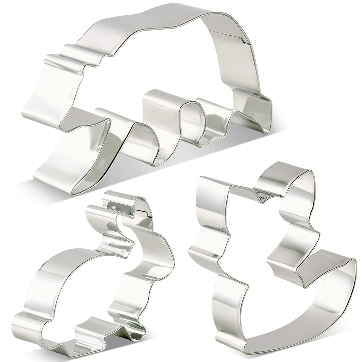 LILIAO Woodland Cookie Cutter Set - 3 Piece - Fox, Walking Grizzly Bear and Rabbit Biscuit and Fondant Cutters - Stainless Steel