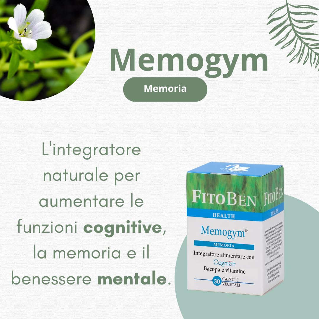 Fitoben Memogym Integratore Alimentare Naturale per la Memoria, Concentrazione e Funzioni Cognitive, 30 Capsule Vegetali