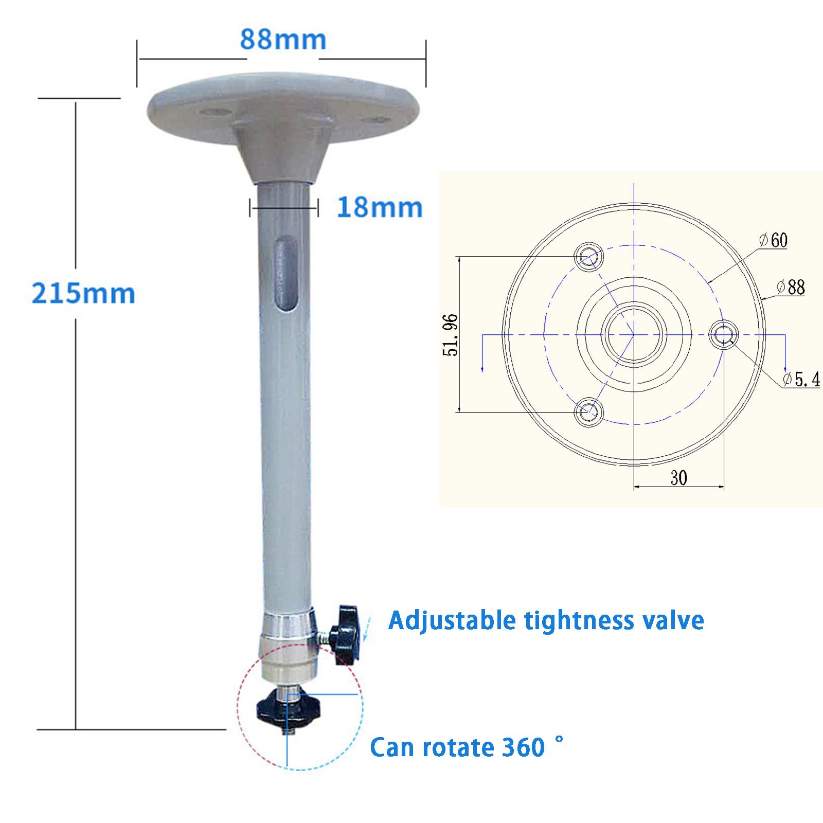 TMRBBesty Uchwyt sufitowy do projektora, aluminiowy wspornik projektora obracany o 360°, uniwersalny uchwyt do projektora, do małych projektorów, waga 5 kg