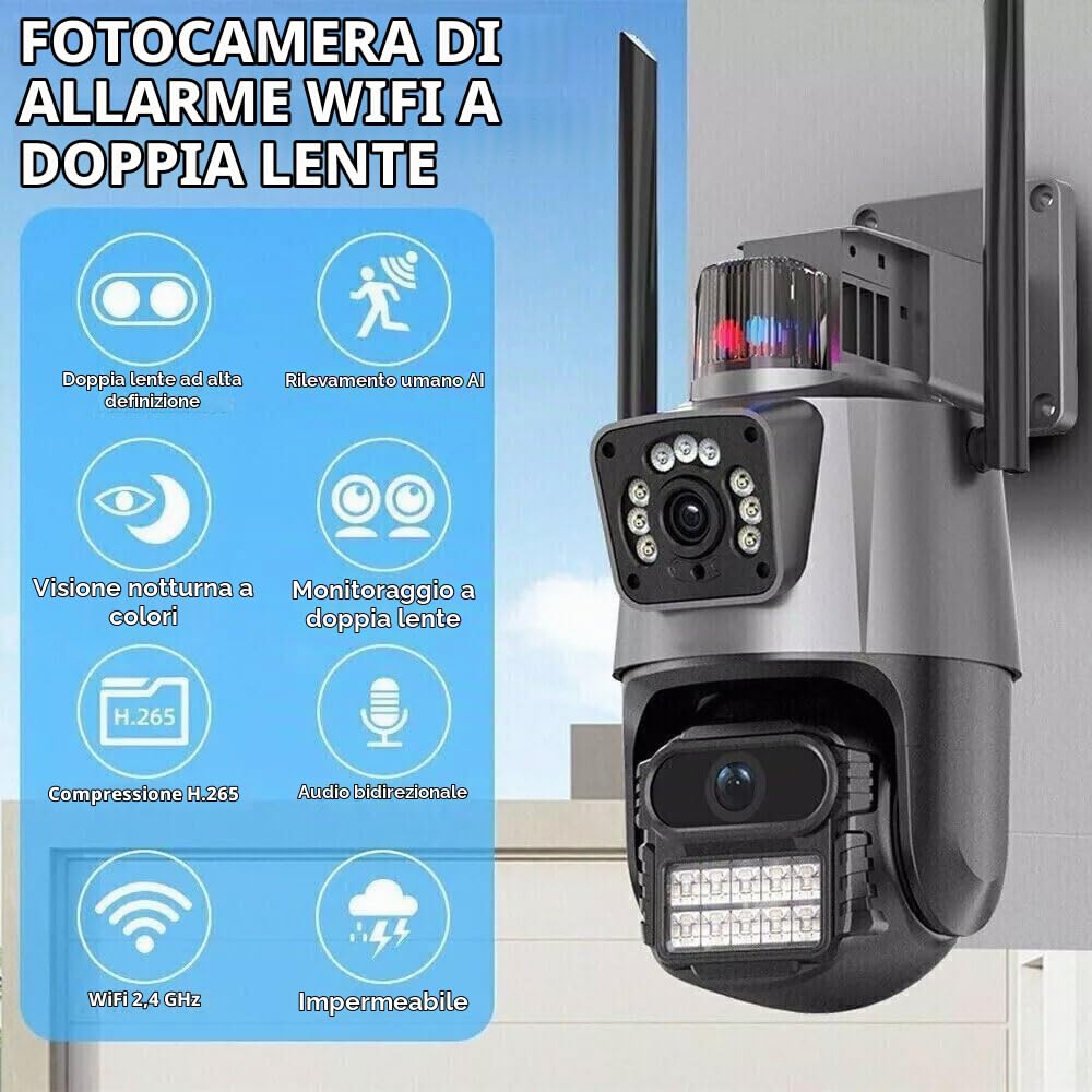 Telecamera IP 8MP 4K esterno WiFi PTZ 2 obiettivo doppio schermo 8X zoom CCTV Applicazione ICSEE