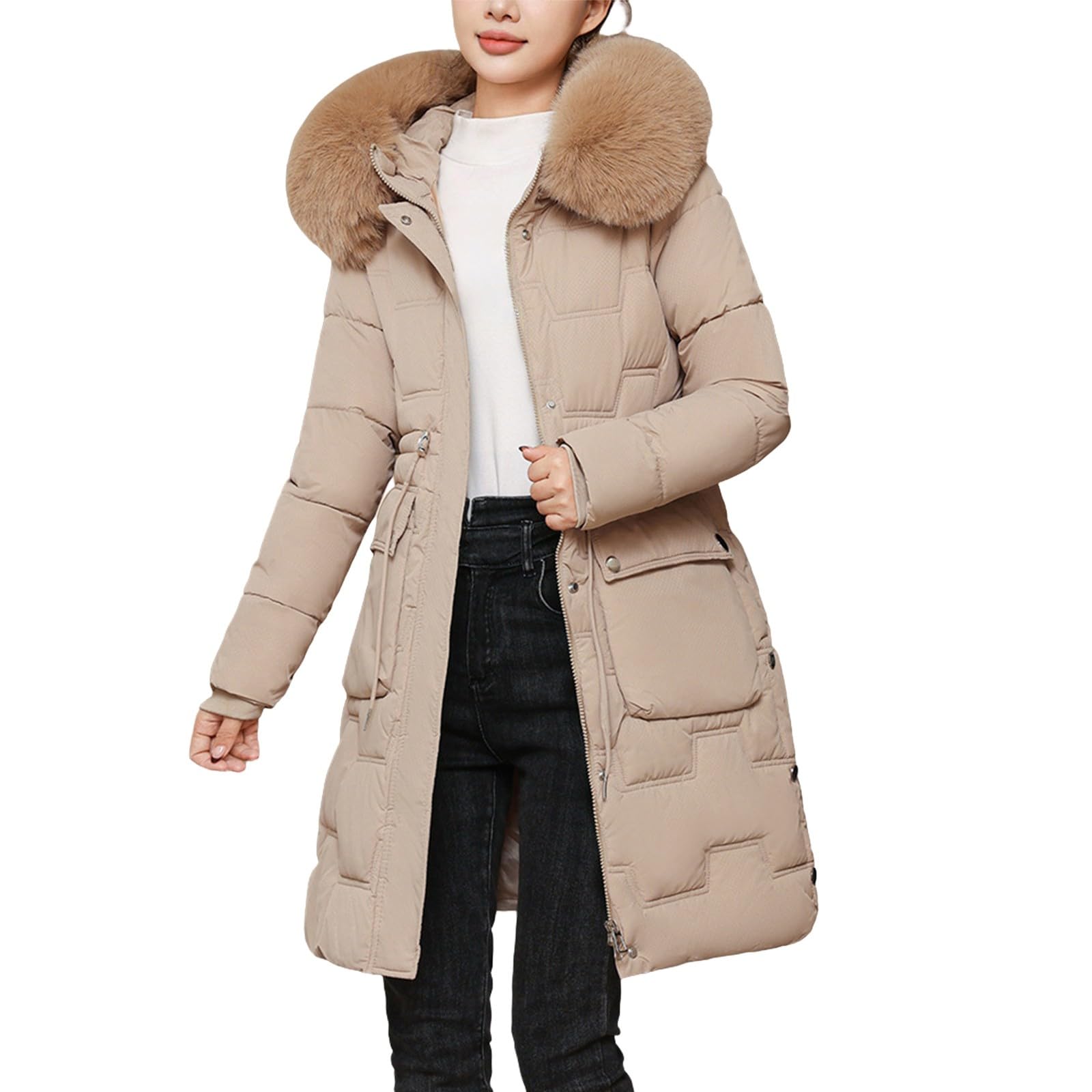 Giacche da donna UK Plus Size Mid Length Faux Fur Trim Hood Puffer Coat