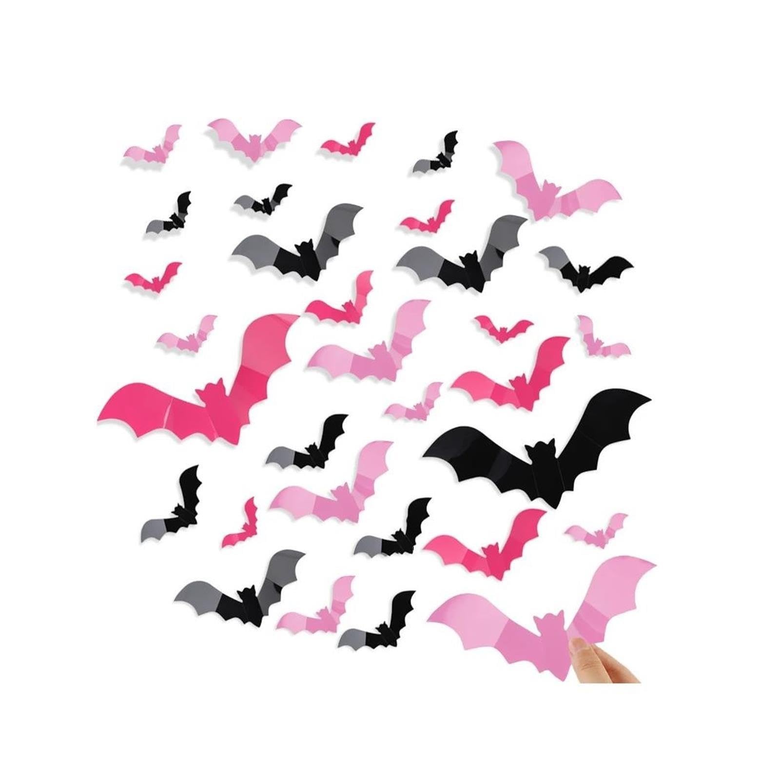 Adesivi 3D Pipistrelli Rosa Nero 48/96/192 Halloween Decorazione Finestra