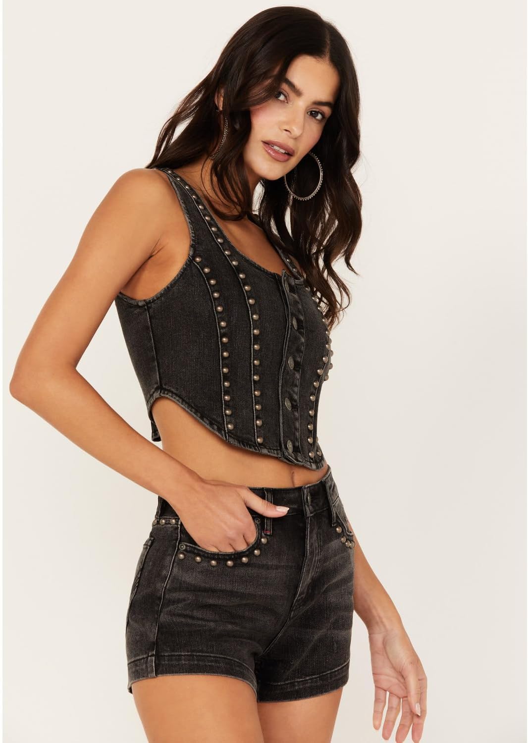 トップス SOSHIOTSUKI 23AW Lupe Denim V Neck Vest Women's V-neck Cropped Denim Vest Warehouse One