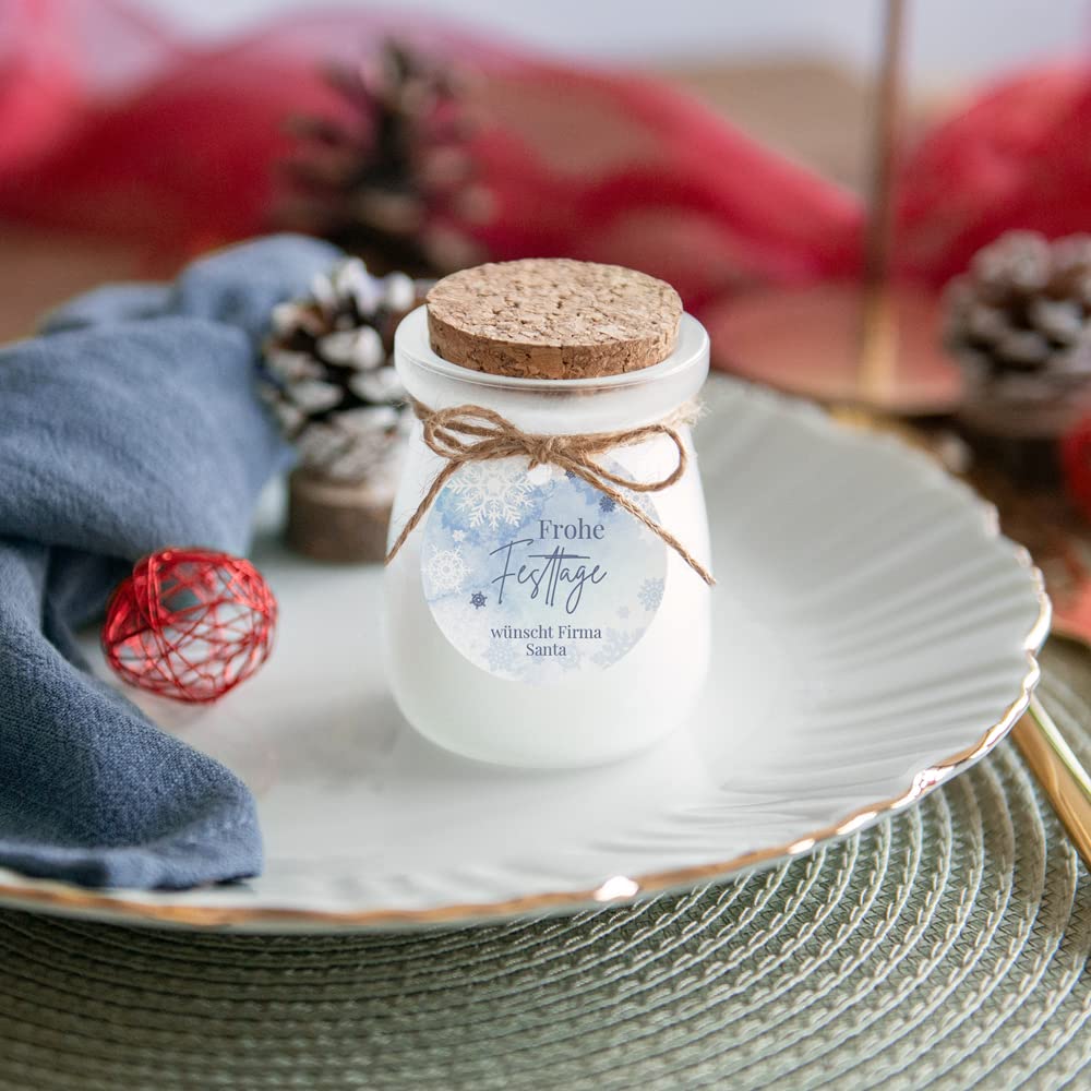 12x Vanille Duftkerze im Glas mit personalisiertem Weihnachtsanhänger