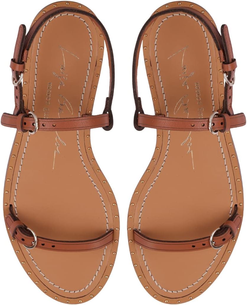 Luiza Barcelos Womens Leather Strap Flat Sandals: Stylish Dressy Shoes for Summer, Womens Sandals with Strappy Gladiator, The Perfect Summer Essentials, Brown, 5.5 UK