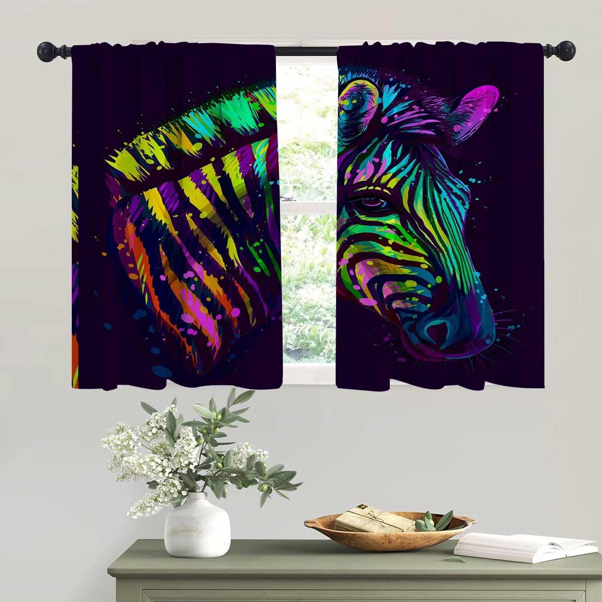 WHYATTZebra Curtain for Bedroom Rod Pocket Rv Curtains Curtains for Patio Doors 55inch Width by 55inch Length