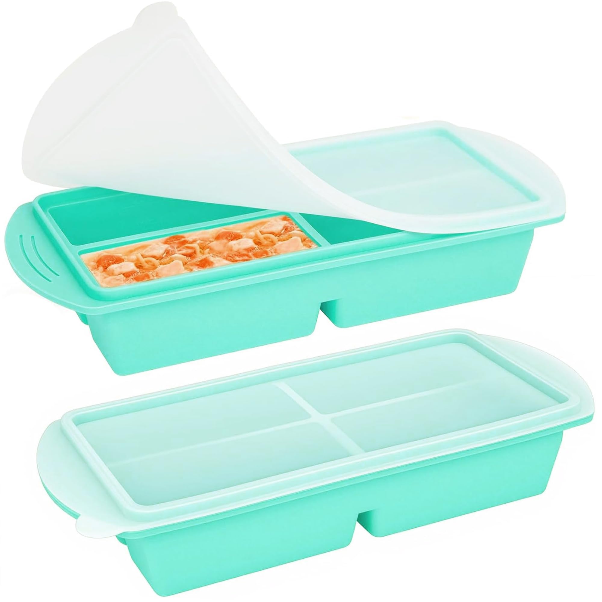 Large Silicone Freezer Trays with Lid, 4-Cavity Soup Freezer Moulds (Green)