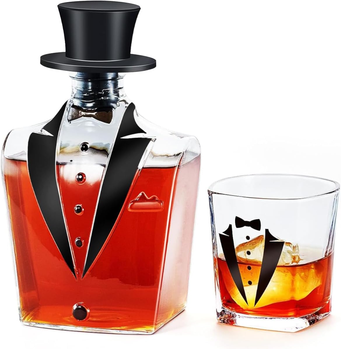 KolleaTuxedo 27 Oz Whiskey Decanter Sets for Men, Personalized Decanter Set with Glass & Ice Mold, Wedding Gifts, Unique Gifts for Men, Him, Groomsman, 21st Birthday Bourbon Decanter Set