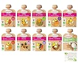 【お楽しみ10種セット】 ベビービオ babybio 離乳食 ベビー スムージー 各1個ずつ (いちご オレンジ・バナナ キウイ・マンゴー さつまいも バナナ・きび にんじん プルーン ブルーベリー・いちご ラズベリー オートミール・バナナ) ベビーフード 野菜ジュレ 6ヶ月頃からの離乳食 ベビーフード 赤ちゃん おやつ 無添加 オーガニック お菓子 乳幼児規格適用食品 誤飲防止キャップ採用 Happy Mint 特製ポケットティッシュ付き