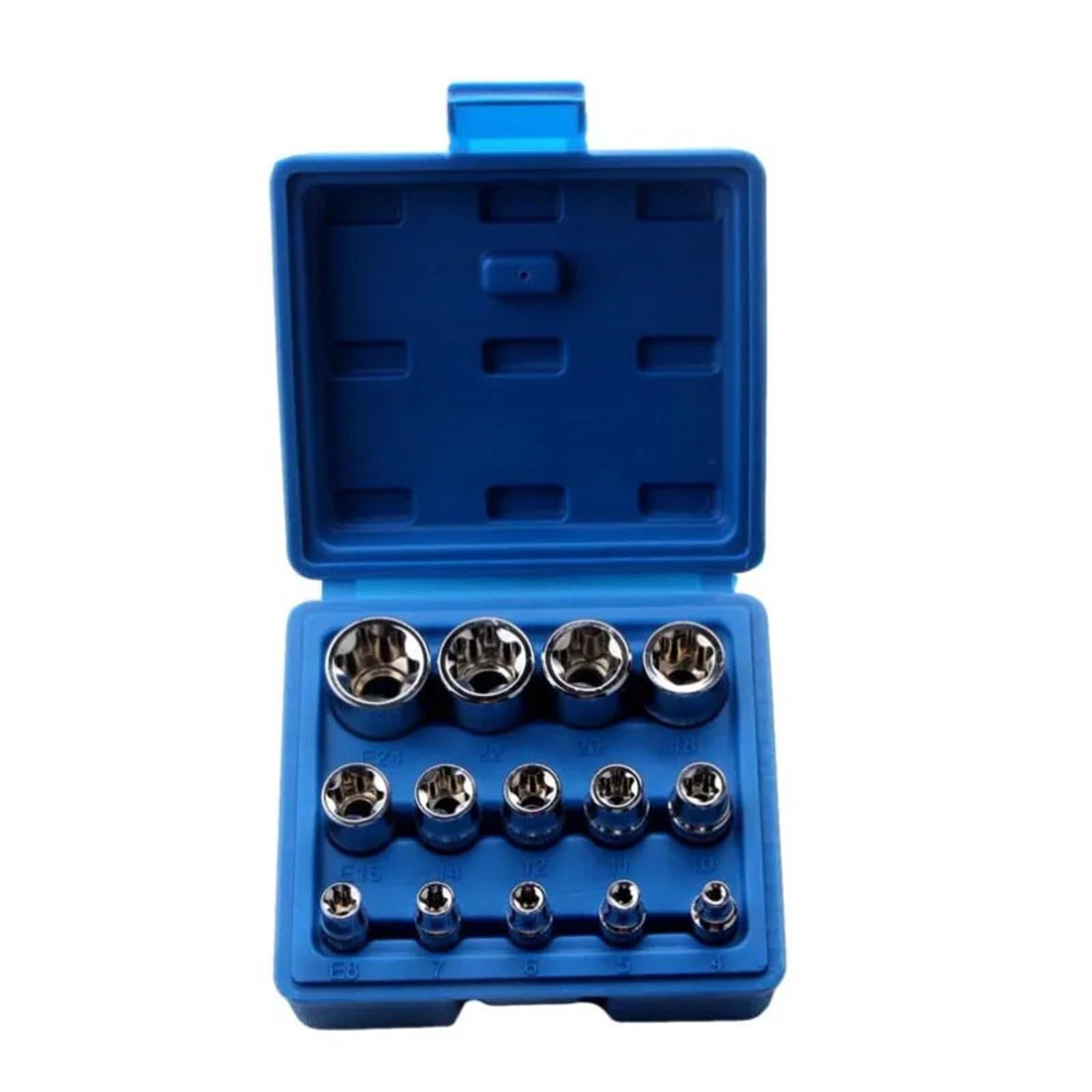 KAUWYEHD 4/5/14PCS Female E Star Torx Socket Set E4-E24 E-Torx External Hex Insert Nut Socket Wrench Set(1 Set-Blue)