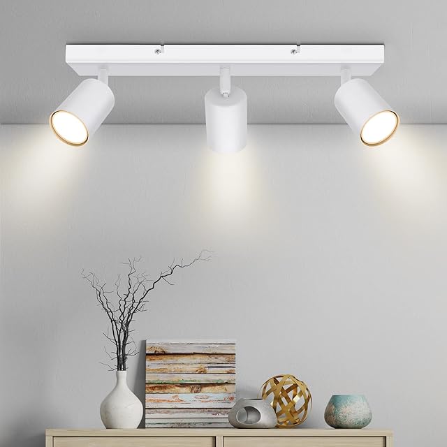 Kambo LED Ceiling Light Rotatable, 3 Way Adjustable Ceiling Spotlights GU10 Sockets White Metal Round, Wall Lights Indoor for Kitchen Dining Room Bedroom Hallway Max.50W Bulb not Included