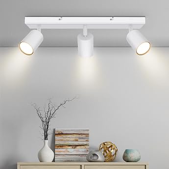 Kambo White Spotlight Ceiling Light 3 Flame LED - Swivel Ceiling Spotlight GU10 - Modern Ceiling Lamp 3 Spot - Metal Wall Spot Ceiling Spot Inside Living Room - Without Light