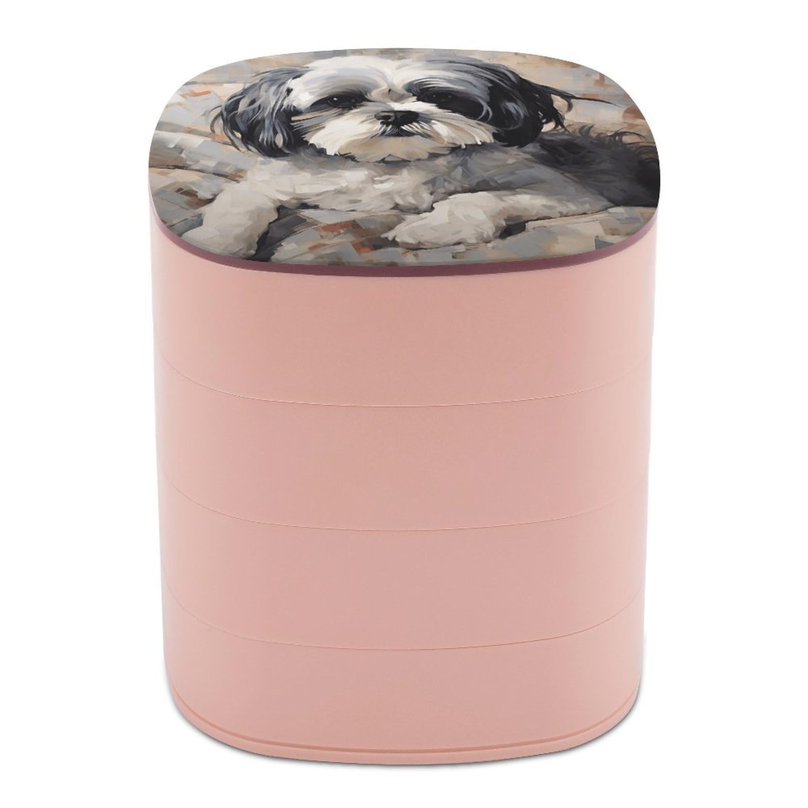 VstaDank Shih Tzu Jewelry Box with Mirror Travel Small Jewelry Case for Women 4-Layer Rotatable Jewelry Organizer Storage Box Portable Jewelry Storage Case for Rings Earrings