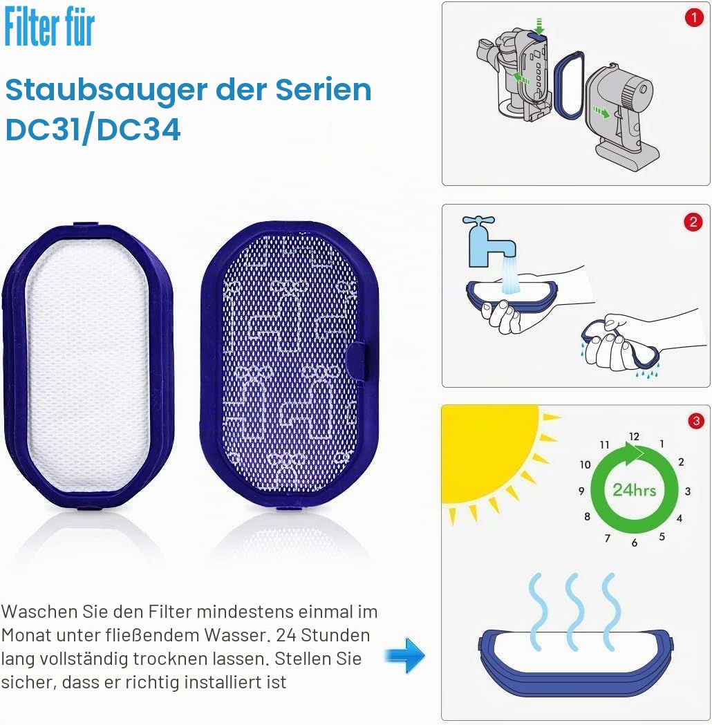 5000mAh DC31 Ersatzakku für Dyson Typ B DC31 DC34 DC35 DC45 DC56 DC57 Staubsauger mit Filter (Nur passend für Dyson Typ B)