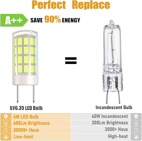 Miniatura 3 de VOKWAK Bombilla LED GY6.35 GY6.35 con base bipin T4 JC tipo 4W, bombilla LED halógena de 40 W, equivalente a bombillas halógenas AC110V120V130V (no