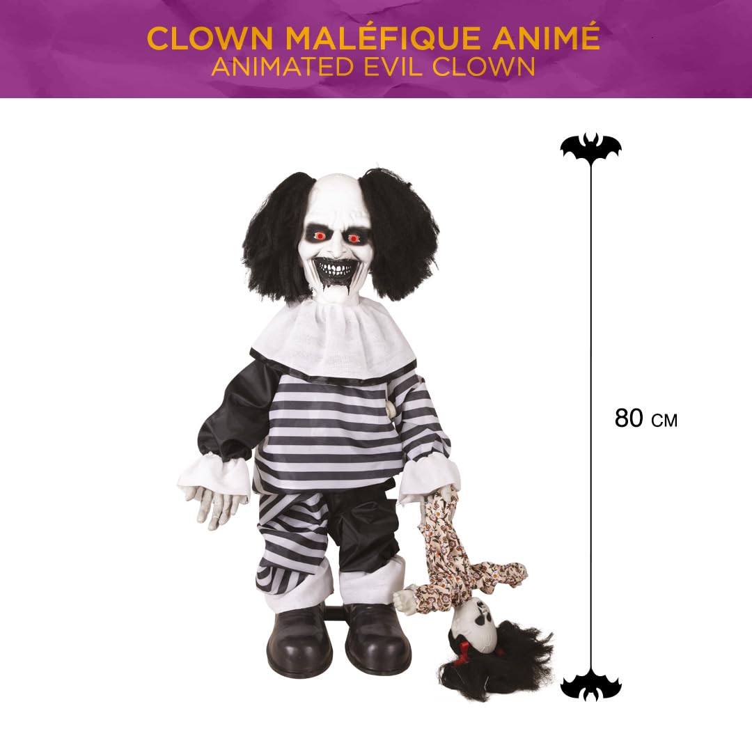 VARZI Clown Animato con Bebè Decorazione Halloween 80cm Luci E Suoni