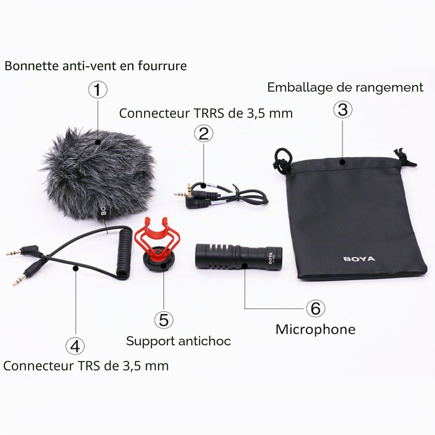 BOYA Video Microphone Youtube Vlogging Facebook Livestream Enregistrement Mic Shotgun Mic pour iPhone HuaWei Smartphone DJI Osmo Mobile 2, pour ZHIYUN Smooth Q Smooth 4 Feiyu Vimble Canon Sony DSLR