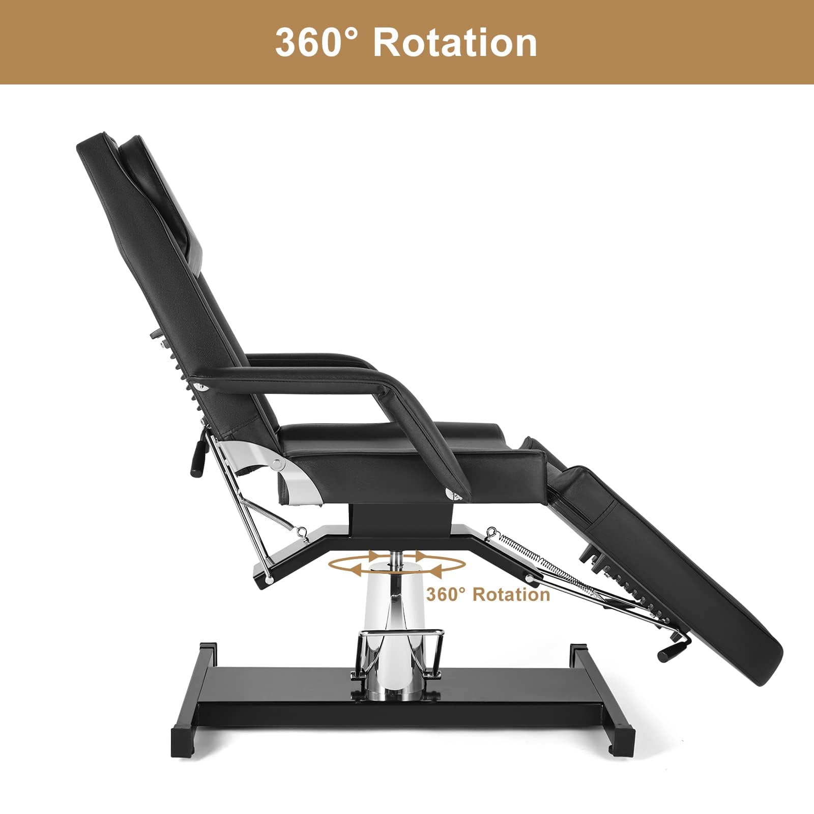 Bonnlo Table Esthetique Professionnel, Table de Tatouage Professionnelle 71 Pouces, Lit de Beauté, Rotation 360°, Réglable en Hauteur par Vérin à Gaz, Accoudoirs Amovibles, Tête Inclinable, Noir