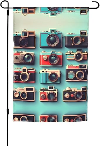 Retro Cool Camera Collection - Bandera de jardín de temporada para decoración del hogar, bienvenida, primavera y verano, decoración de patio al aire