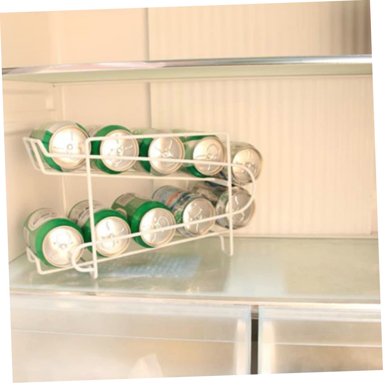 Amosfun Porta Lattine in Ferro Bianco, Organizer Frigo per 10 Lattine