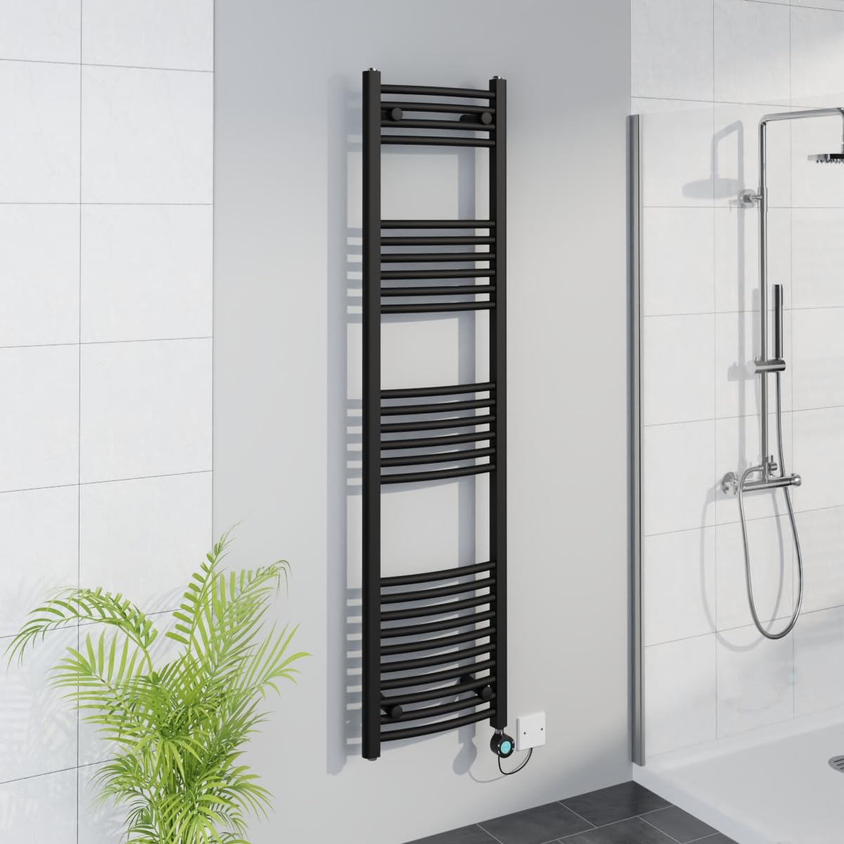 Warmehaus WiFi Electric Curved Heated Towel Rail Timer 1600x400mm Black