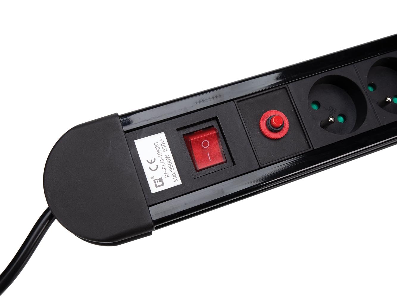 Perel Regleta EBP10N con Interruptor y protección contra sobretensiones, 10 enchufes Tipo E con Toma de Tierra, Cable H05VV-F 3G1.5 de 1,5 m, 3500 W, IP20, Negro, Incluye Kit de Montaje