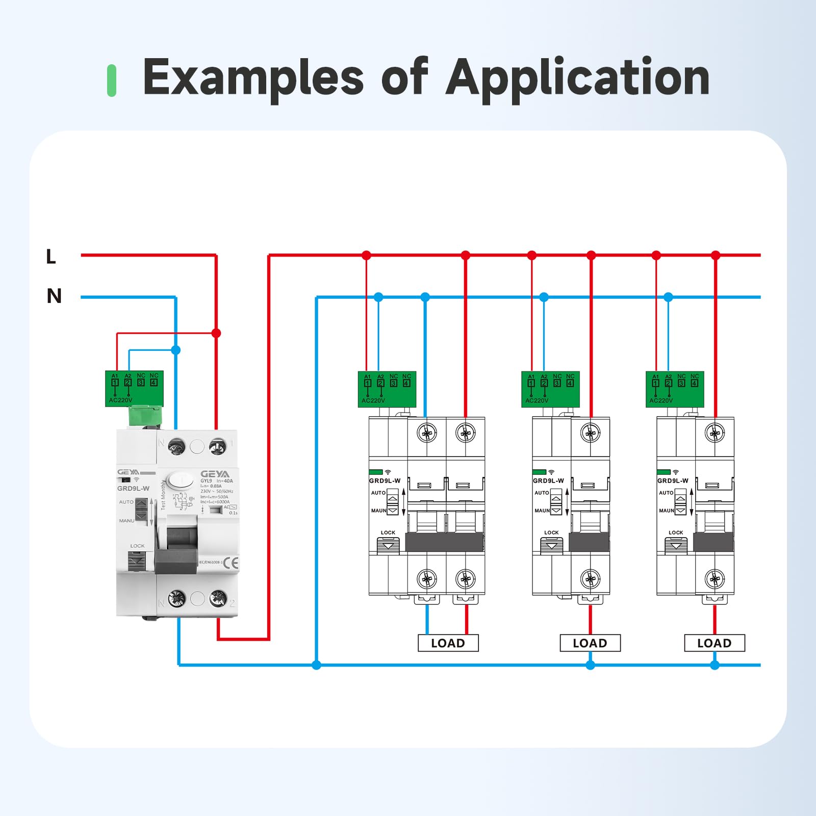 GEYA WiFi Interruttore Automatico con Chiusura Automatica Telecomandato 6KA ELCB RCCB RCD Dispositivo di Richiusura Automatica Vita Intelligente(GRD9L-W+Type AC GYL9-2P-40A-0.03A)