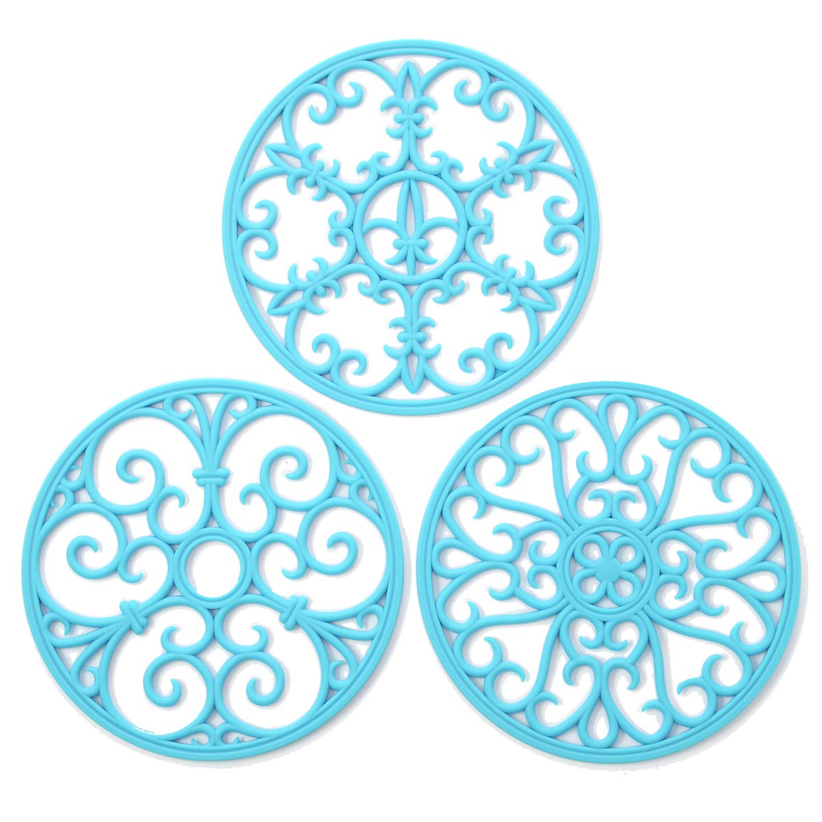 Silicone Trivet Mat - Non-Slip &amp; Heat Resistant Kitchen Hot Pads for Countertops &amp; Table - Kitchen Trivets for Hot Dishes &amp; Cookware - Hot Pot Holder for Pots &amp; Pans - Sky Blue,Set of 3