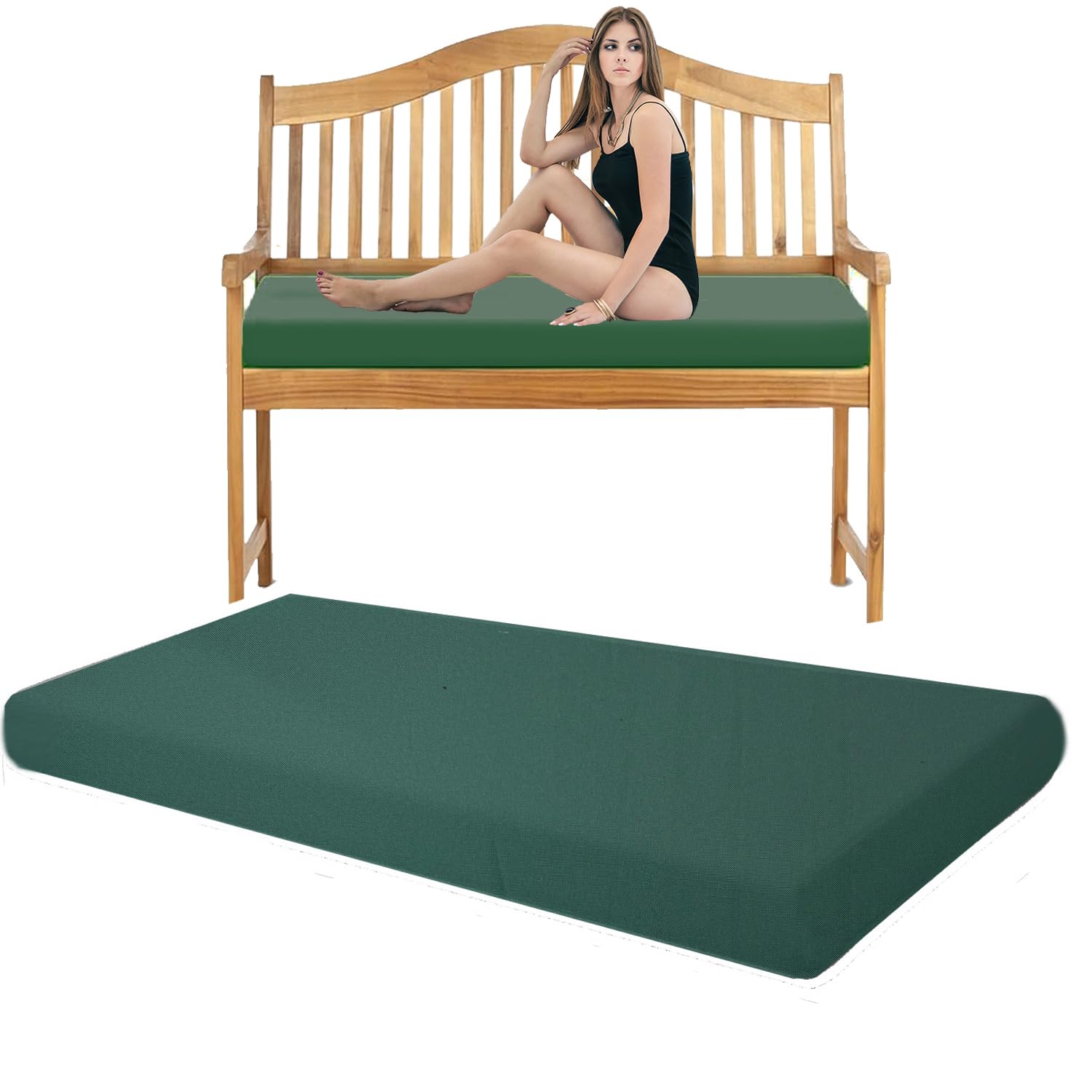 Pinkfairy Garden Bench Seater Outdoor Furniture Rattan Sofa Patio Cushion Sun Lounger Swing Chair Indoor Cushions Floor Seat Rectangle Large Foam Pad (Bottle Green, 3 Seater 143cm x 52cm x 6cm)
