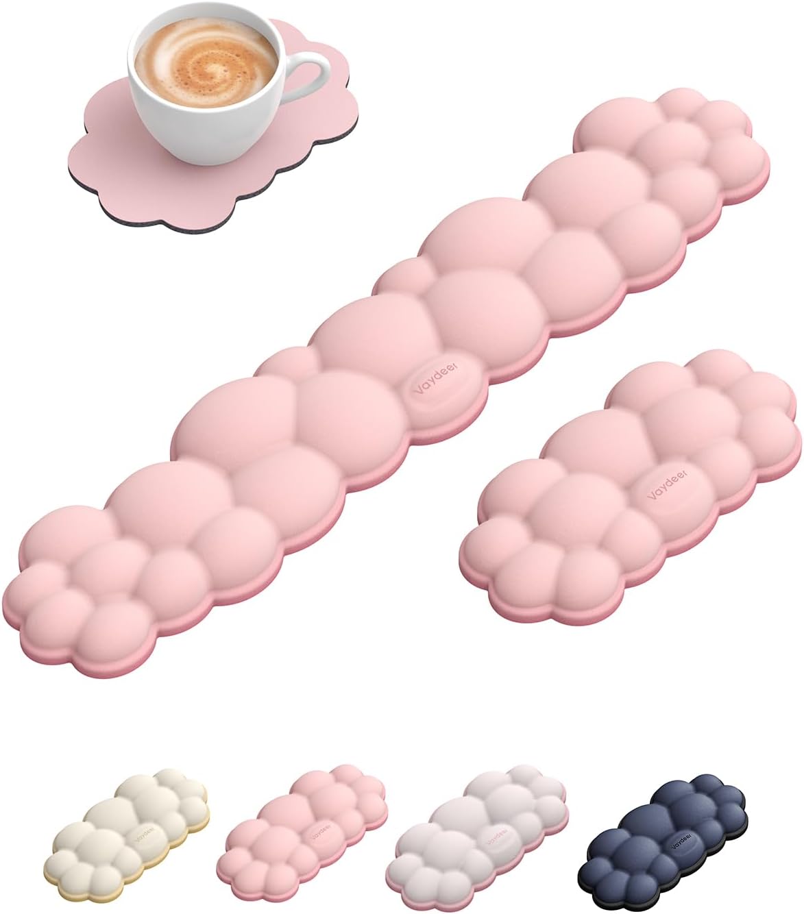 Vaydeer Cloud Keyboard Wrist Rest Set – Ergonomic Memory Foam Wrist Pad for Computer, Laptop & Gaming, Non-Slip Cute Desk Accessories for Office(Keyboard Rest + Mouse Rest + Coaster)