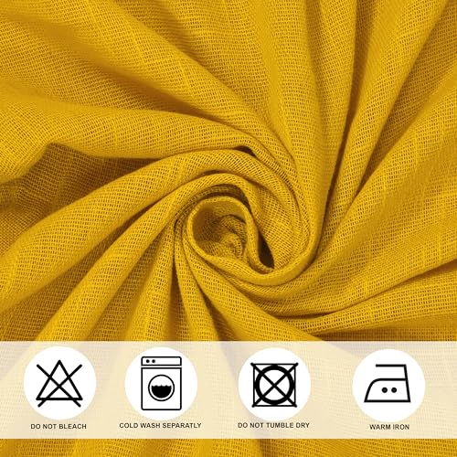 Image of THE LINEN COMPANY Sheer Curtains Cotton Curtains with Pom Pom Lace Rod Pocket Window Curtains Light Filtering Transparent Net Curtains for Window Curtains Mustard 7 Ft Pack of 2