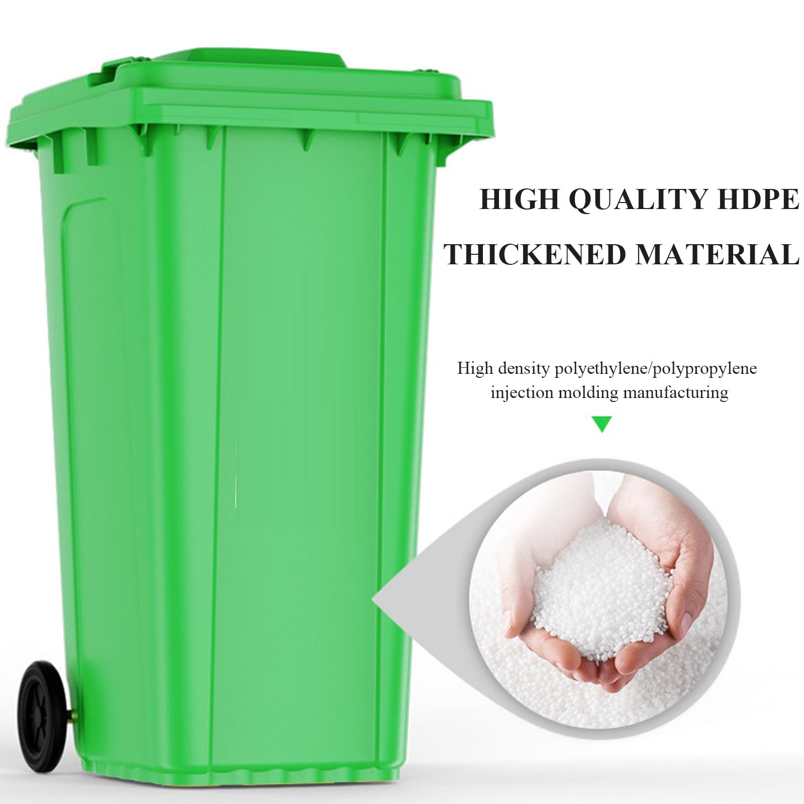 Ciche gumowe koła kosz na śmieci do zróżnicowanego zbierania wewnątrz recyklingu na zewnątrz, wytrzymały plastik (zielony, 240L)