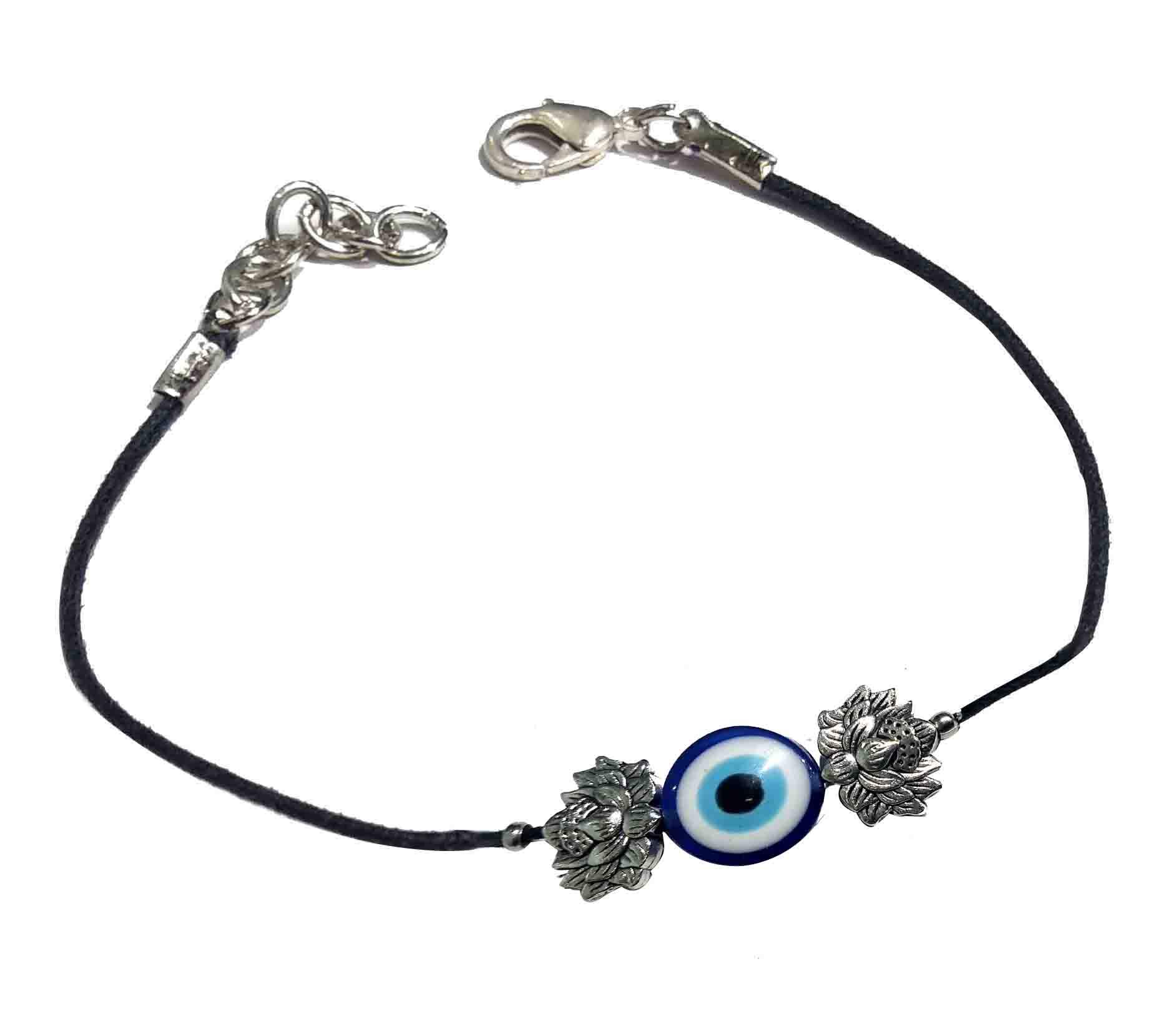GURJARI JEWELLERS Silver With Pearl Lotus, Evil Eye Bracelet For Women & Girl (black) (B08KF8GF9W) Amazon Price History, Amazon Price Tracker