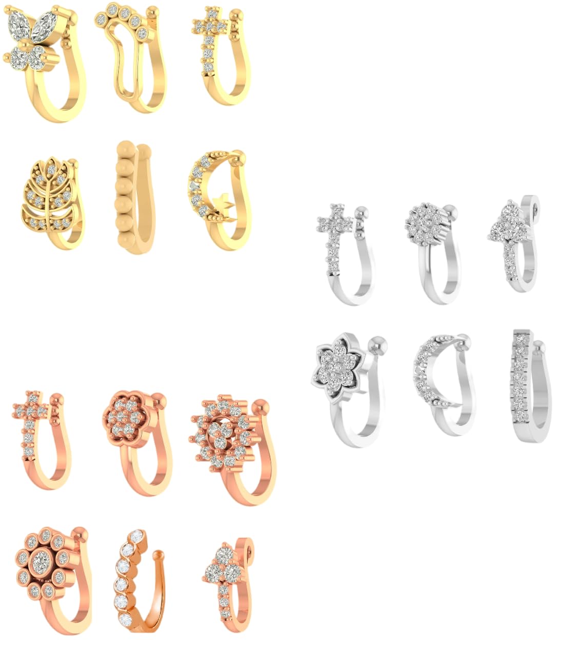 vama FASHIONS Adjustable Crystal Stone Clip on Without Piercing Pressing Nosepin Type Combo Nose Ring For Women - 18 Pcs-picture-47