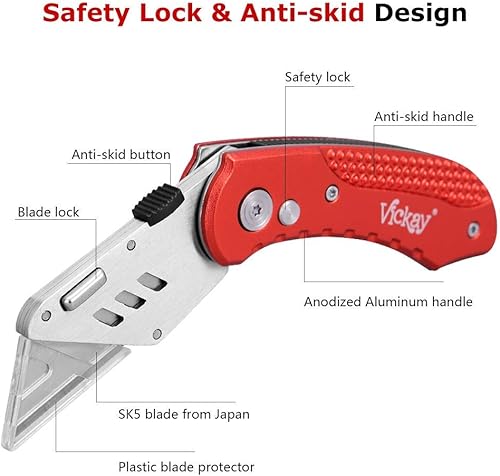 Miniatura 3 de Navaja plegable para cuchillos, cuchillas resistentes con 95 cuchillas SK5 de cambio rápido, diseño de bloqueo de eje de seguridad, clip de cinturón