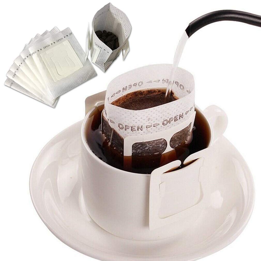 Disposable Drip Coffee Filter Bag, 100x Coffee Filter Bag Hanging Ear Drop Coffee Bag Strainer Portable for Camping, Outdoor, Travel, Home, Office
