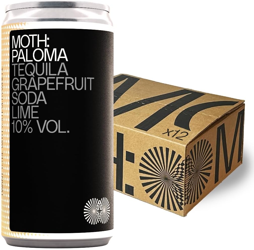 MOTH: Drinks Paloma Cocktails Ready To Drink Pre-Mixed Cans, 12 x 200ml, 10% ABV - Zesty Grapefruit, Tequila, Lime, Premium Quality Bar Strength