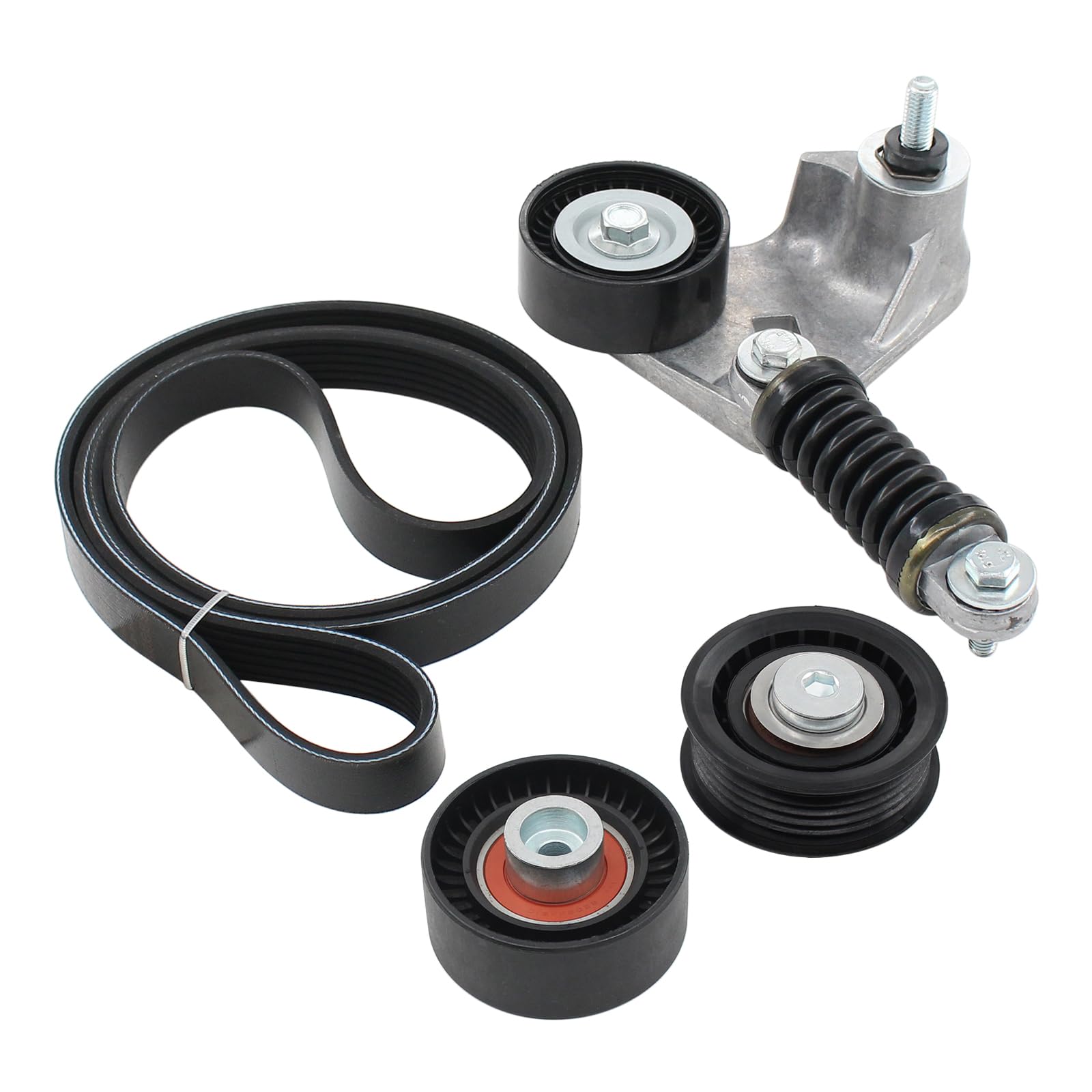 Keilrippenriemensatz Keilrippenriemen Riemenspanner Spannrolle Spannarm Umlenkrolle Spanner für Mondeo MK3 Transit MK6 2.0 16V DI 2.0 TDDi 2.0 TDCi 2.2 TDCi 2.0 DI X-Type 2.2 D X Type 2.0 D