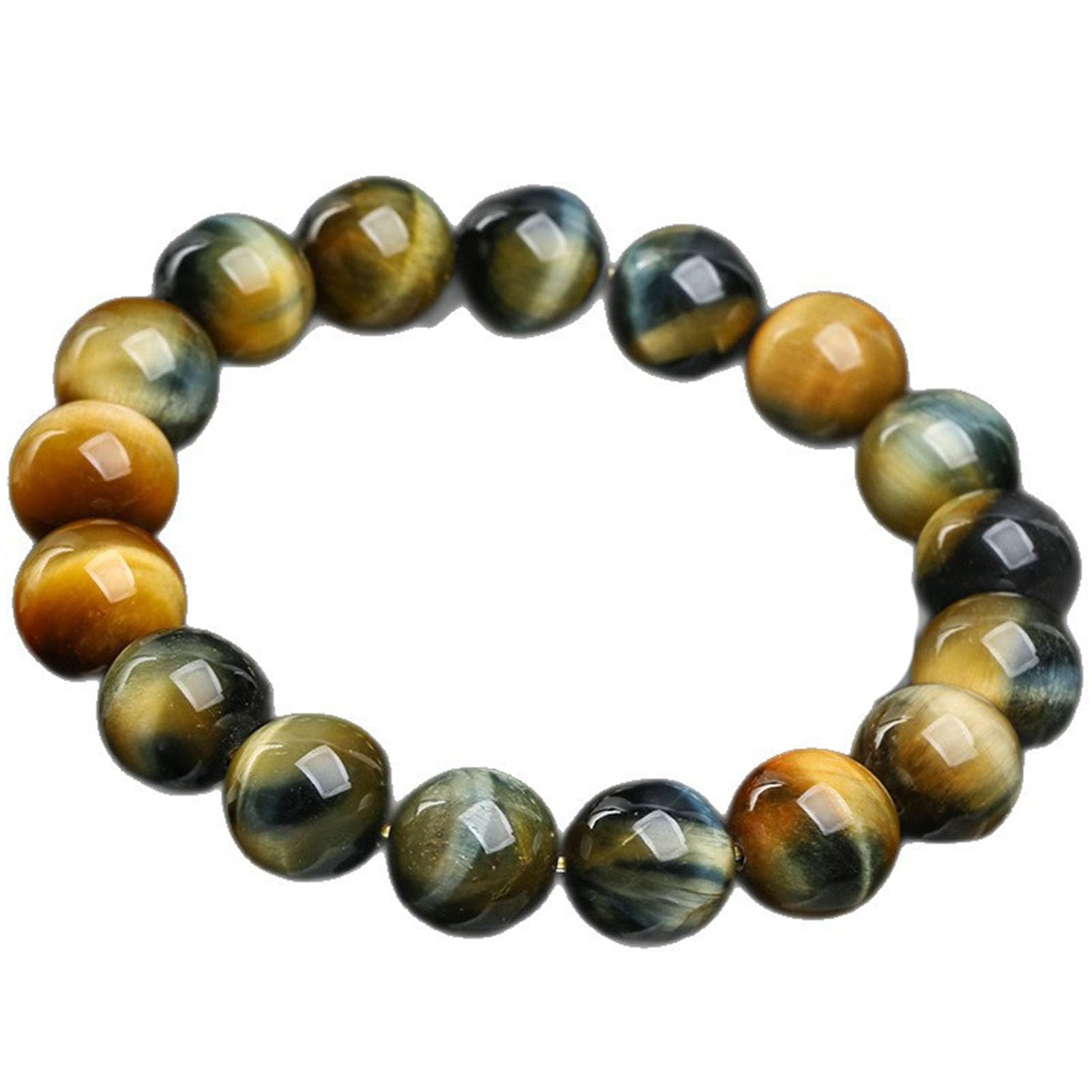 Bracciale Elasticizzato con Occhio di Tigre e Perline di Pietre preziose Naturali, per Uomo e Donna, Gioielli Boho Chic impilabili, Regalo significativo per Il radicamento,12MM