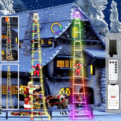 SOSHOT 10FT 240 LED Smart Christmas Ladder Lights with Bluetooth & App Controlled 8 Mode Timer for Window Wall Home Garden Outdoor Indoor Decor - Warm White to Multicolor