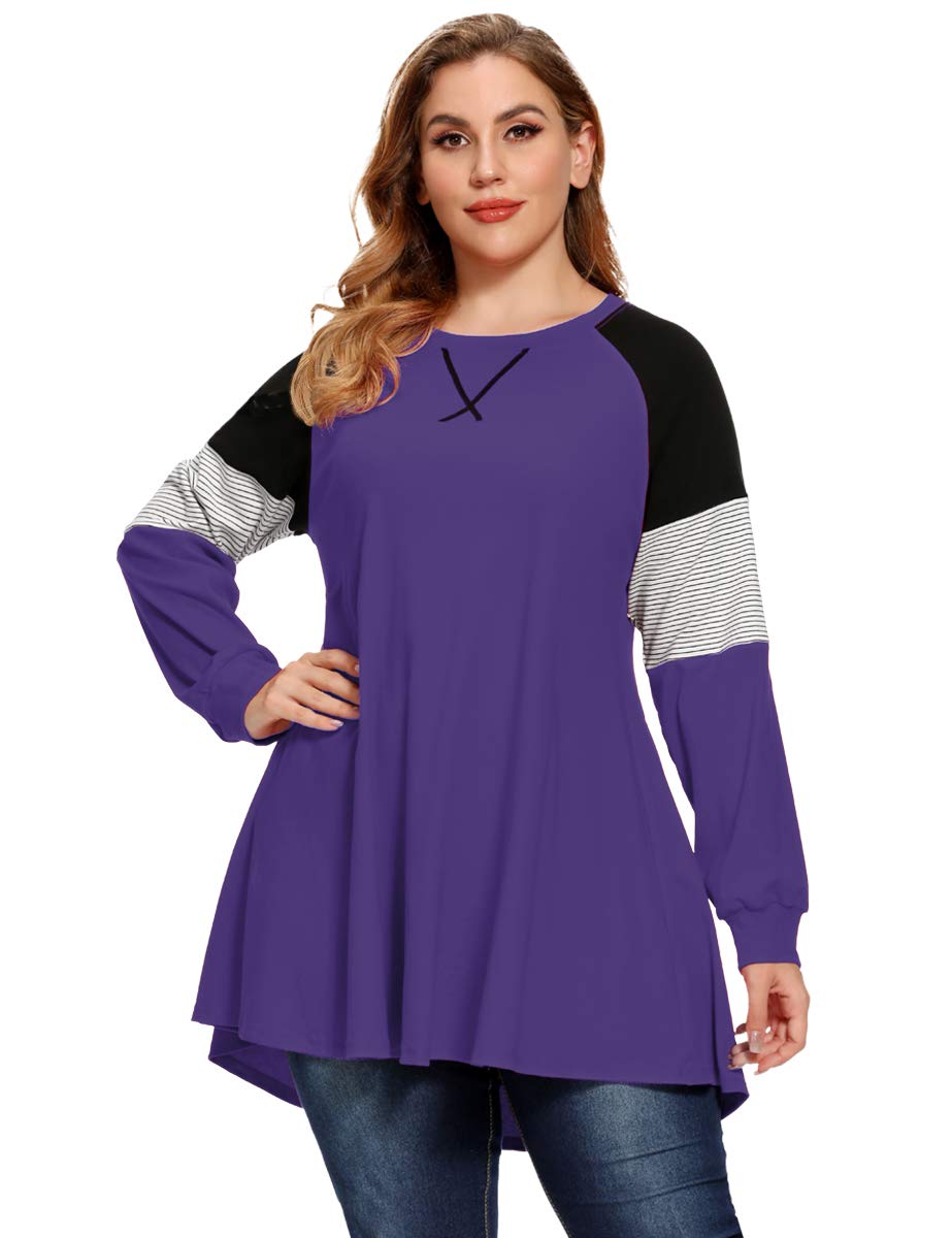 LARACE Plus Size Tops Women Pullover Sweatshirt Color Block Tee Long Sleeve Tunic Striped Raglan Shirt